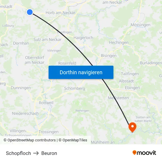 Schopfloch to Beuron map