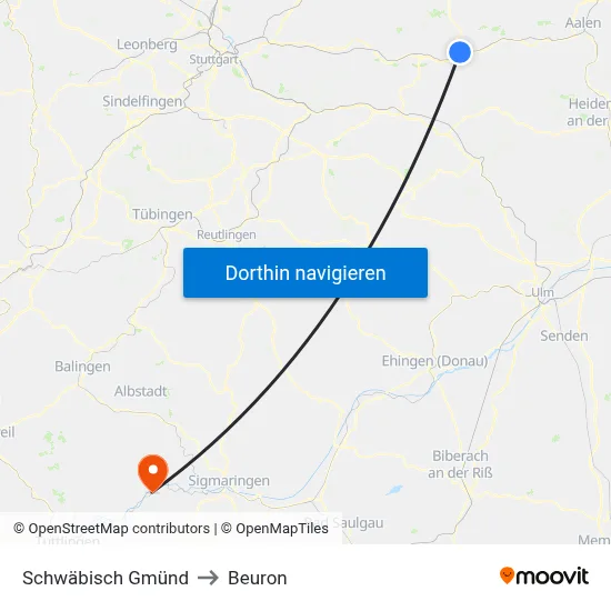 Schwäbisch Gmünd to Beuron map