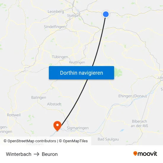 Winterbach to Beuron map