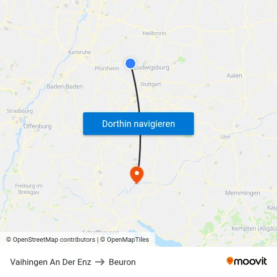 Vaihingen An Der Enz to Beuron map
