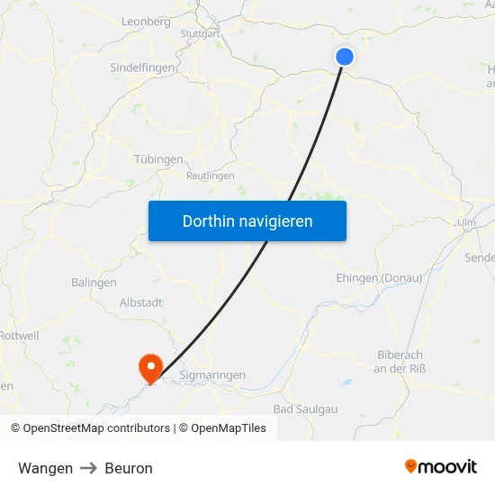 Wangen to Beuron map