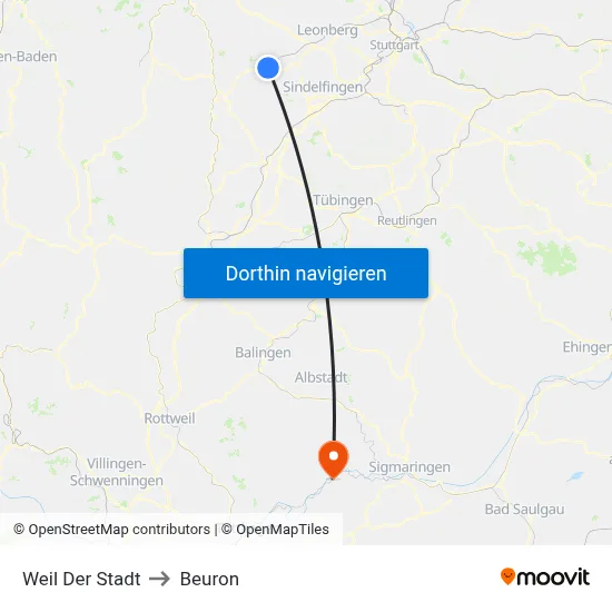 Weil Der Stadt to Beuron map