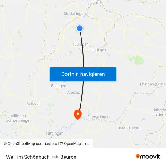 Weil Im Schönbuch to Beuron map
