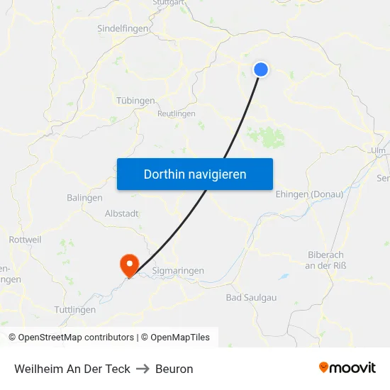 Weilheim An Der Teck to Beuron map