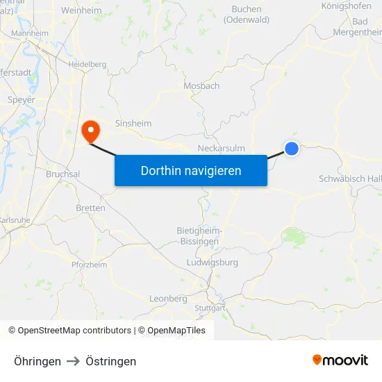 Öhringen to Östringen map