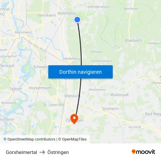 Gorxheimertal to Östringen map