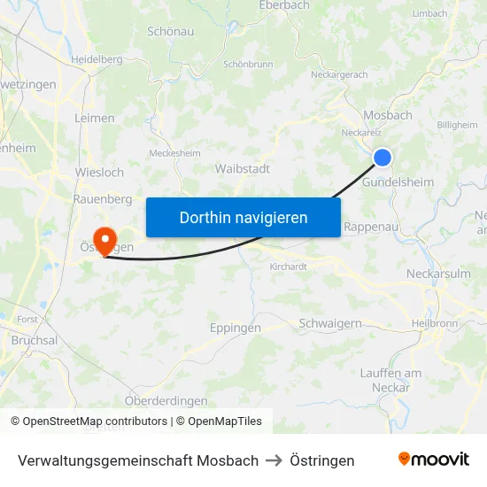 Verwaltungsgemeinschaft Mosbach to Östringen map
