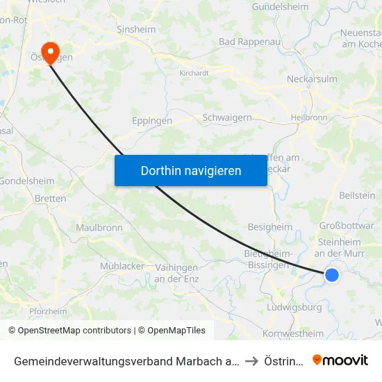 Gemeindeverwaltungsverband Marbach am Neckar to Östringen map