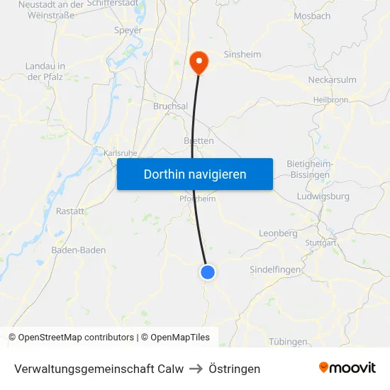 Verwaltungsgemeinschaft Calw to Östringen map