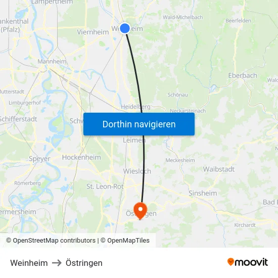 Weinheim to Östringen map