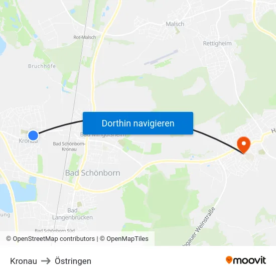 Kronau to Östringen map