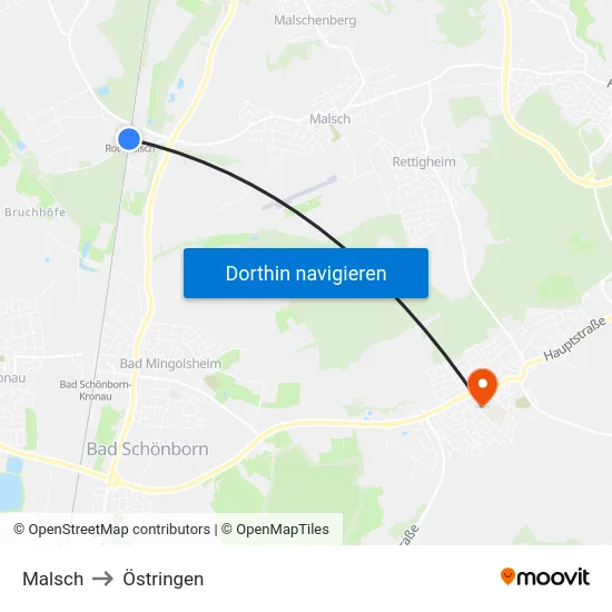 Malsch to Östringen map