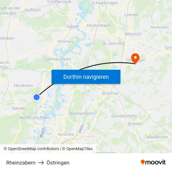 Rheinzabern to Östringen map