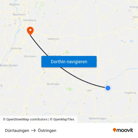 Dürrlauingen to Östringen map