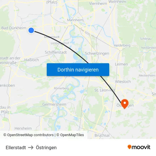 Ellerstadt to Östringen map