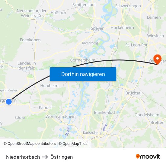 Niederhorbach to Östringen map