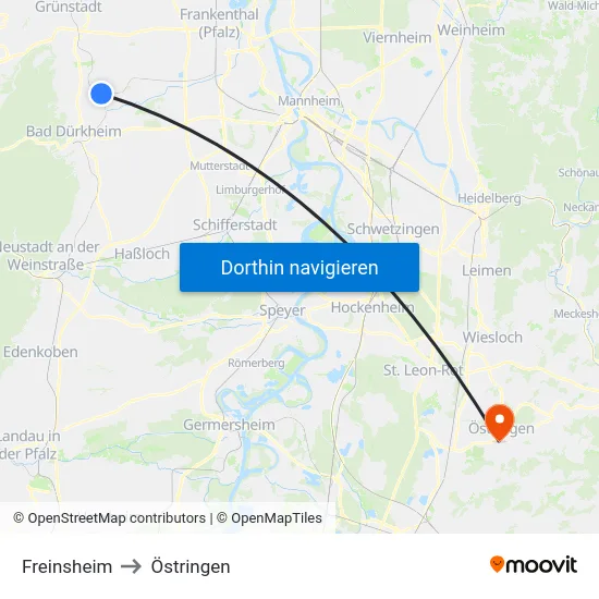 Freinsheim to Östringen map