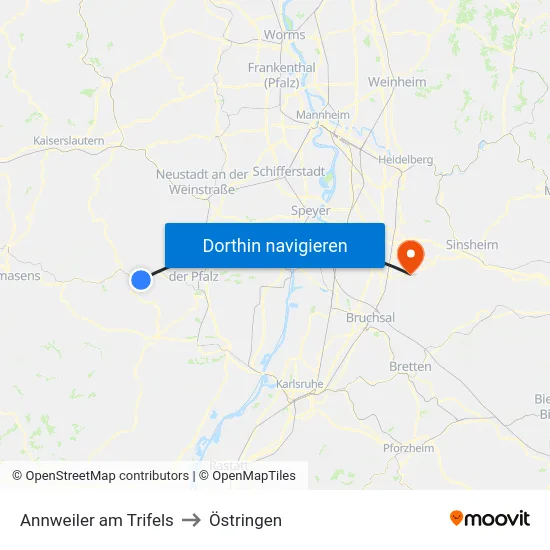 Annweiler am Trifels to Östringen map