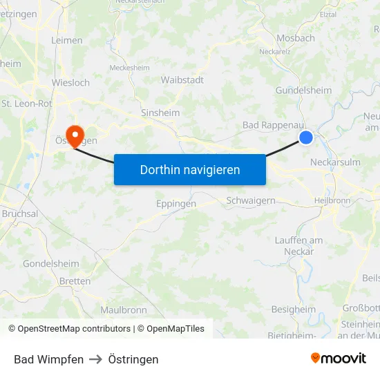 Bad Wimpfen to Östringen map