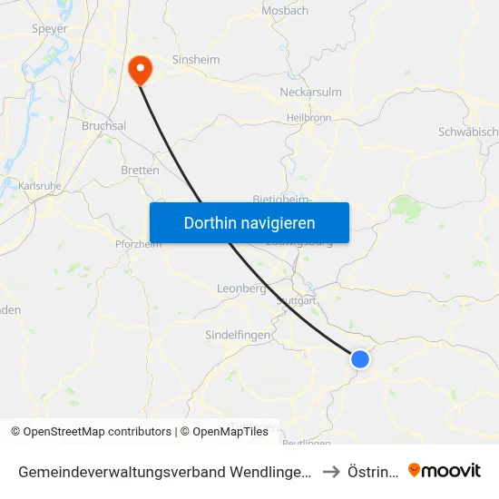Gemeindeverwaltungsverband Wendlingen am Neckar to Östringen map