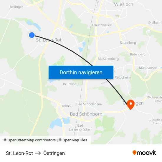 St. Leon-Rot to Östringen map