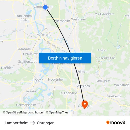 Lampertheim to Östringen map