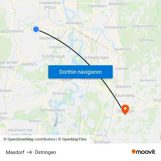 Maxdorf to Östringen map