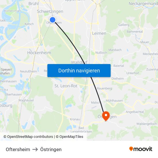 Oftersheim to Östringen map