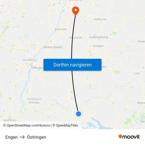 Engen to Östringen map