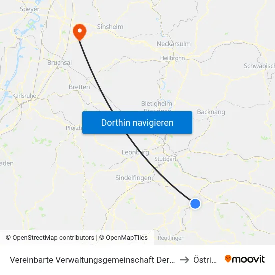 Vereinbarte Verwaltungsgemeinschaft Der Stadt Nürtingen to Östringen map