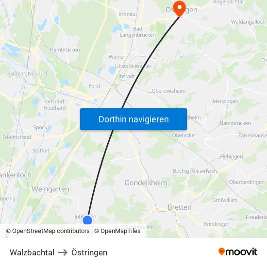 Walzbachtal to Östringen map