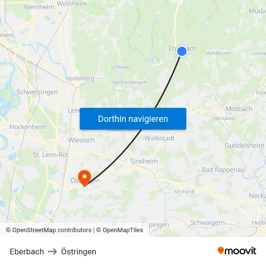 Eberbach to Östringen map