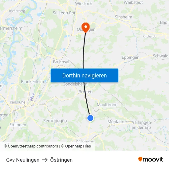 Gvv Neulingen to Östringen map