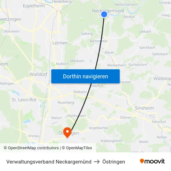 Verwaltungsverband Neckargemünd to Östringen map
