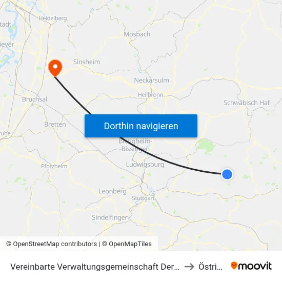 Vereinbarte Verwaltungsgemeinschaft Der Stadt Welzheim to Östringen map