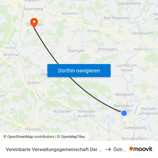 Vereinbarte Verwaltungsgemeinschaft Der Stadt Bietigheim-Bissingen to Östringen map