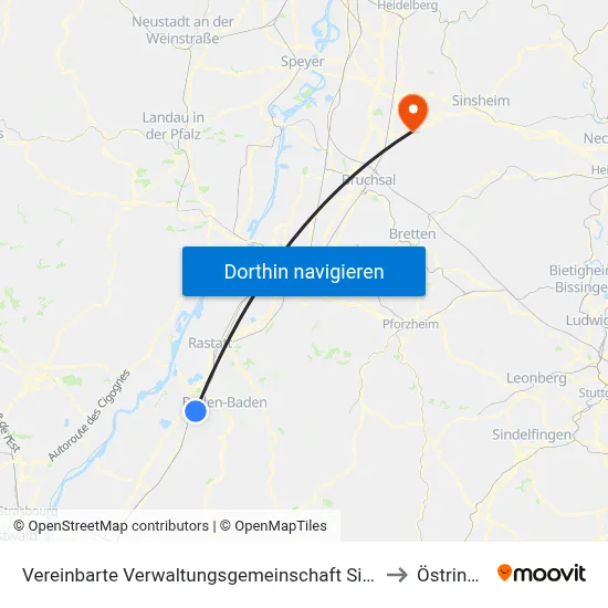 Vereinbarte Verwaltungsgemeinschaft Sinzheim to Östringen map