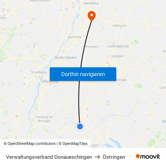 Verwaltungsverband Donaueschingen to Östringen map