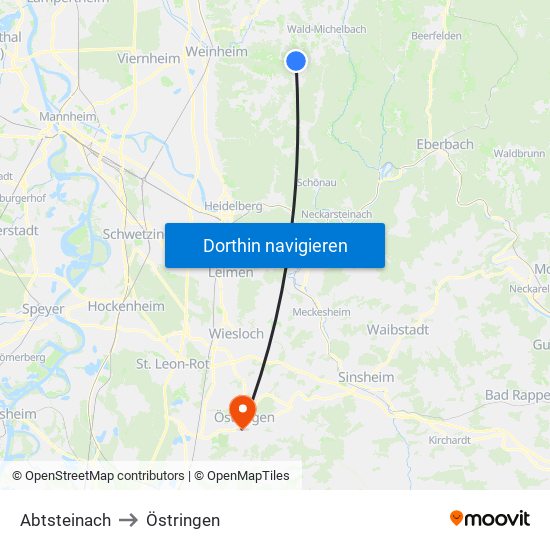 Abtsteinach to Östringen map