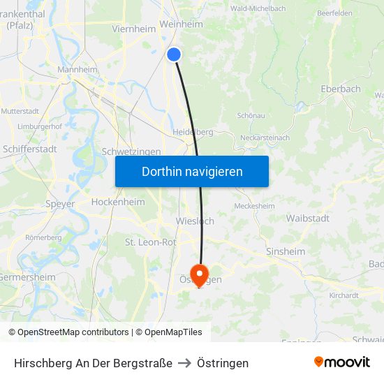 Hirschberg An Der Bergstraße to Östringen map