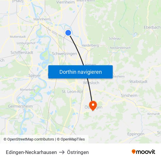 Edingen-Neckarhausen to Östringen map