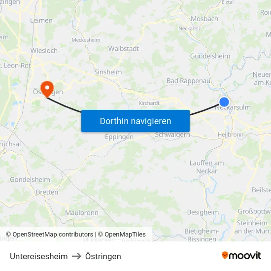 Untereisesheim to Östringen map