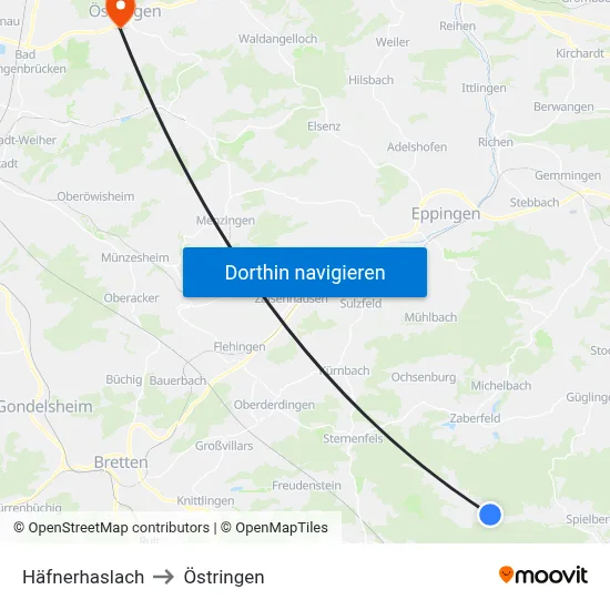 Häfnerhaslach to Östringen map