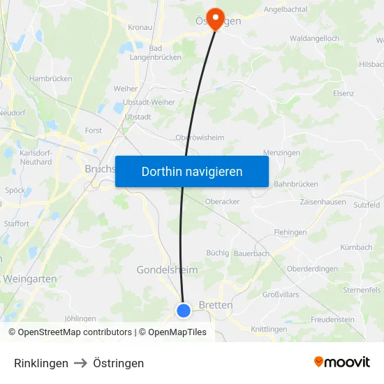 Rinklingen to Östringen map