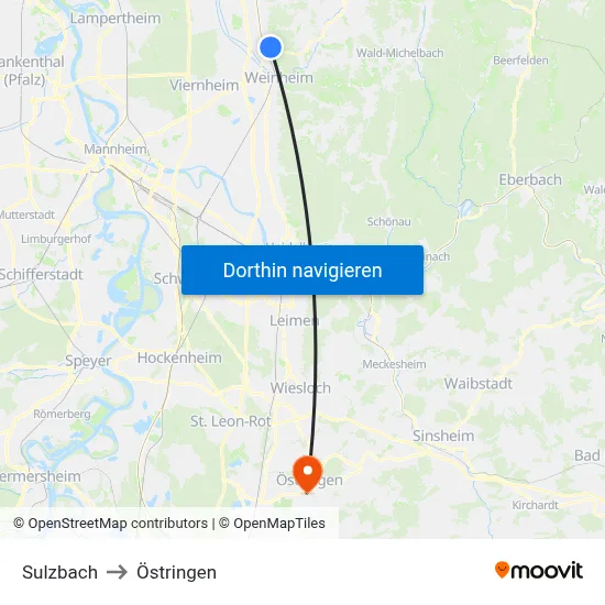 Sulzbach to Östringen map