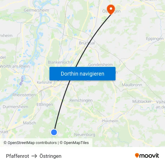 Pfaffenrot to Östringen map