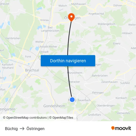 Büchig to Östringen map