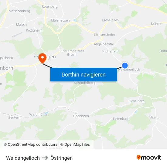 Waldangelloch to Östringen map