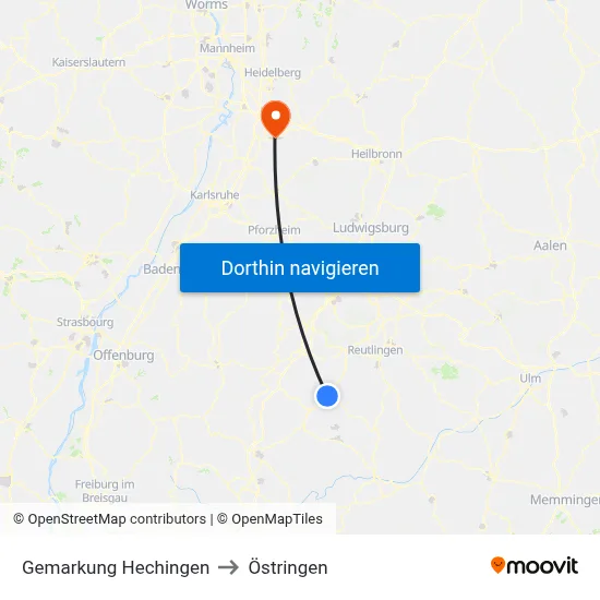 Gemarkung Hechingen to Östringen map