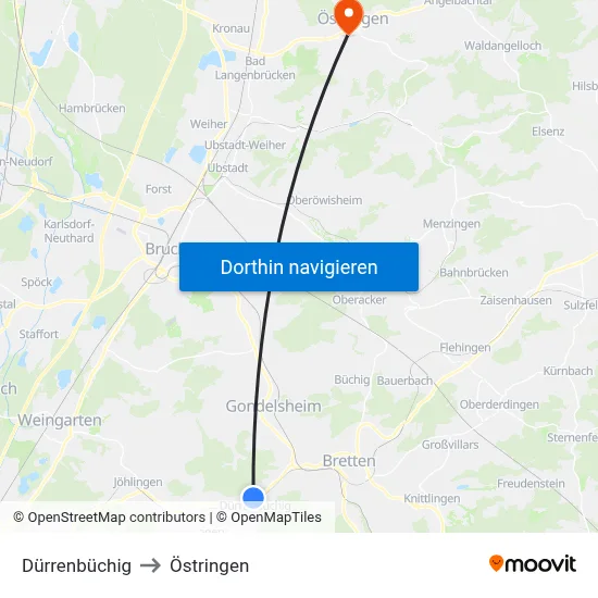 Dürrenbüchig to Östringen map